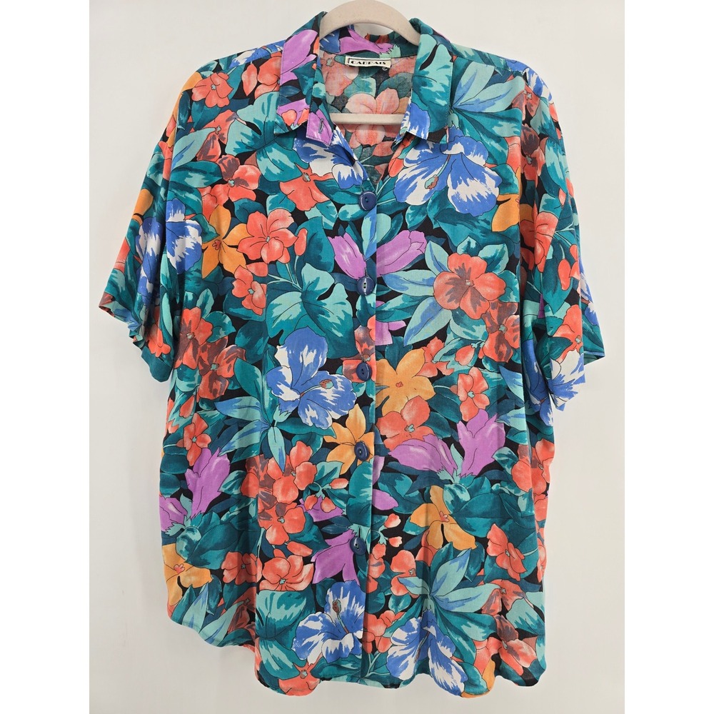 Vintage Cabrais Tropical Floral Button Down Shirt Short Sleeve Multicolor Large